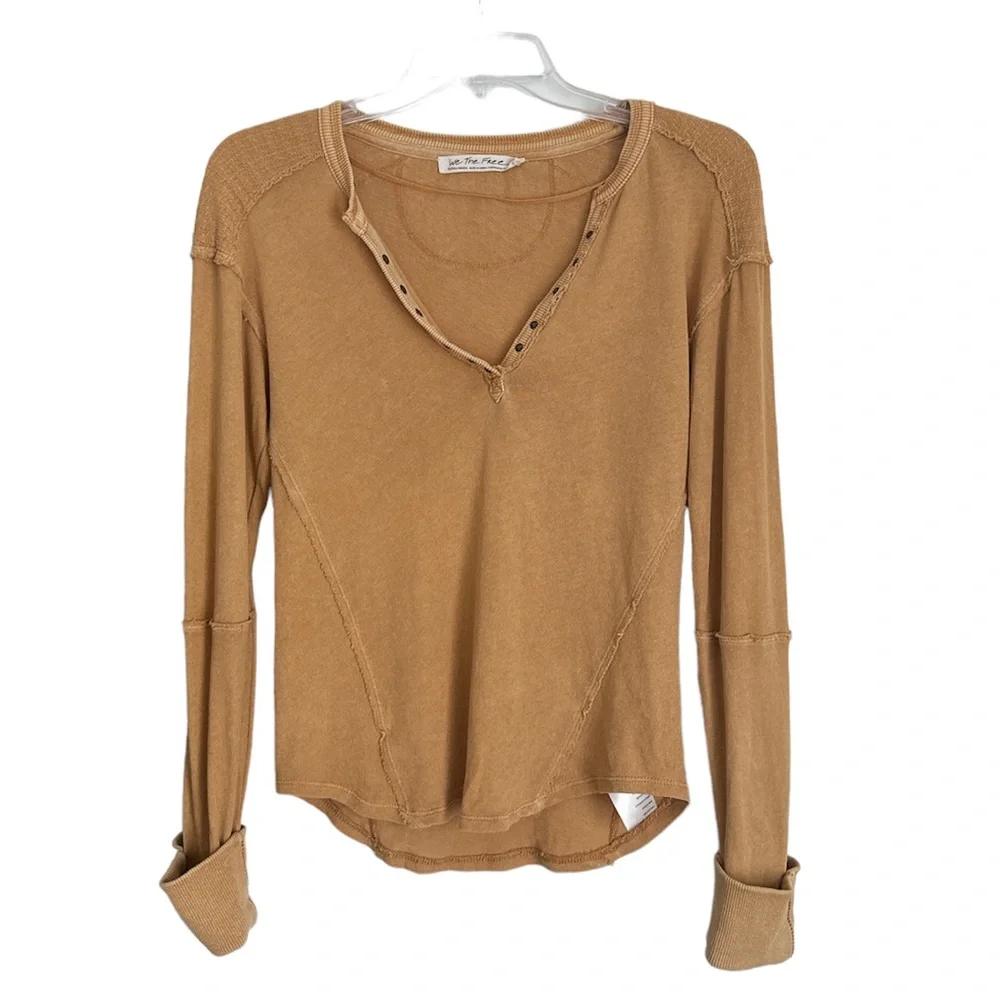 We the Free Long Sleeve Thermal Top V-Neck XS Small Mustard Yellow - Picture 1 of 5